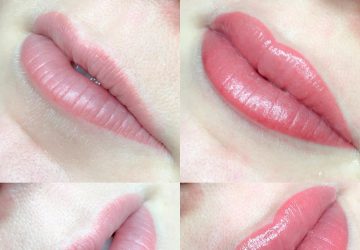 Close-up af permanent makeup læber, lipliner med toning